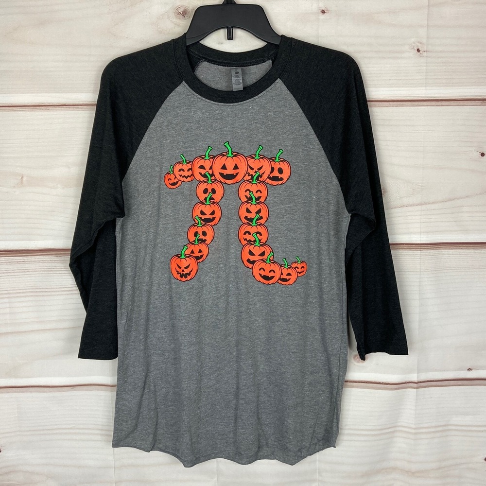 Next Level Top Adult Medium Pumpkin Pie Baseball T-Shirt Math Pun Gray Graphic